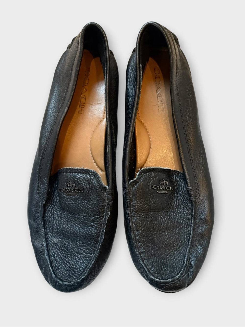 Coach Mary Lock Up Driving Loafers Black Pebbled Grain Leather Size 9B